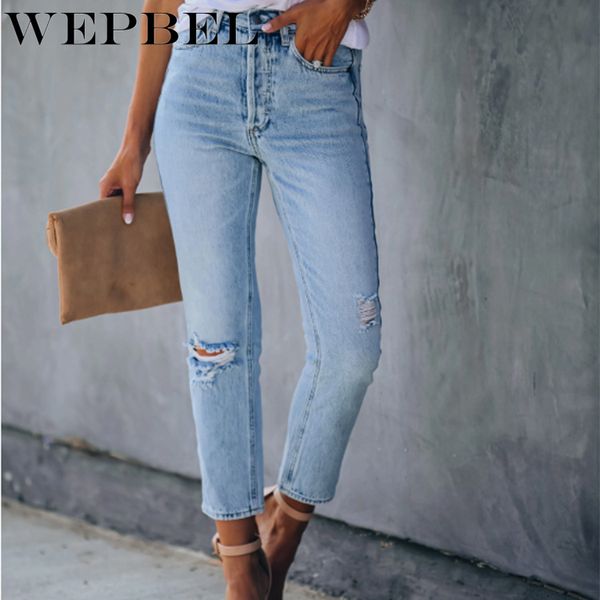 wepbel jeans women's casual bleached washed vintage denim straight pants summer mid-waist button pocket hole ripped jeans, Blue
wepbel jeans women's casual bleached washed vintage denim straight pants summer mid-waist button pocket hole ripped jeans, Blue