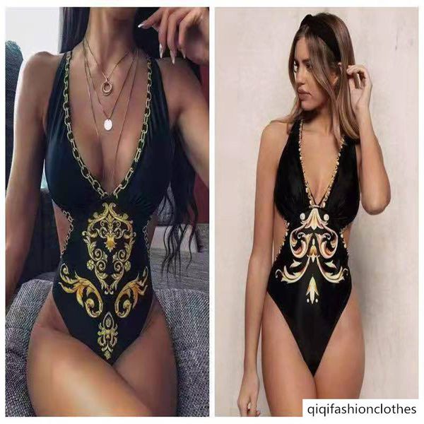 2021 single open back new deep v totem print triangle one piece swimsuit for women, White;black
2021 single open back new deep v totem print triangle one piece swimsuit for women, White;black