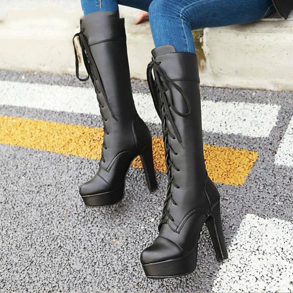 boots winter knee high women lace up platform block heels long fashion extreme heel shoes ladies big size 43, Black
boots winter knee high women lace up platform block heels long fashion extreme heel shoes ladies big size 43, Black