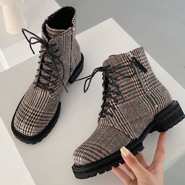 women chunky heel plaid ankle boots round toe cross-tie female autumn winter shoes woman punk style motorcycle boots botas mujer, Black
women chunky heel plaid ankle boots round toe cross-tie female autumn winter shoes woman punk style motorcycle boots botas mujer, Black