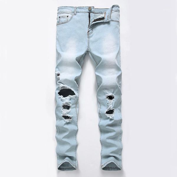 men knee hole pants men jeans destroy slim jeans trendy1, Blue