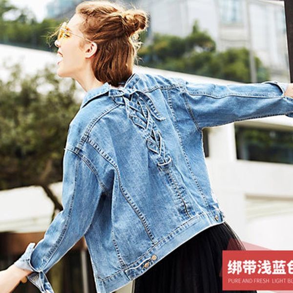 women's jackets autumn spring fashion short sleeved denim jacket women back strap bow single breasted all-match loose woma yzh99, Black;brown 
women's jackets autumn spring fashion short sleeved denim jacket women back strap bow single breasted all-match loose woma yzh99, Black;brown