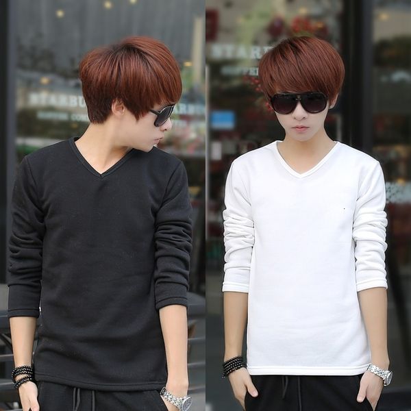 winter v-neck t-shirt korean slim men's long sleeve warm plush bottom coat, White;black
winter v-neck t-shirt korean slim men's long sleeve warm plush bottom coat, White;black