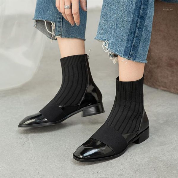 2021genuine leather knitting autumn winter shoes platform chunky low heels women's ankle boots party shoes woman1, Black
2021genuine leather knitting autumn winter shoes platform chunky low heels women's ankle boots party shoes woman1, Black