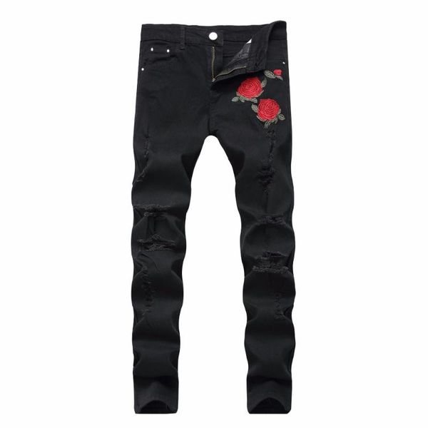 black ripped jeans men flowers rose embroidered men's denim jeans stretch skinny hole pants 1855#, Blue
black ripped jeans men flowers rose embroidered men's denim jeans stretch skinny hole pants 1855#, Blue