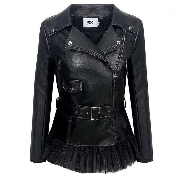 women's leather & faux women lapel zipper jacket hem stitching mesh slim pu fashion women1, Black
women's leather & faux women lapel zipper jacket hem stitching mesh slim pu fashion women1, Black