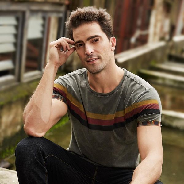 gustomerd2021 летняя новая мужская футболка повседневная стройная шея короткая рукава рубашка полосатая печать хлопчатобумажная футболка муж, White;black 
gustomerd2021 летняя новая мужская футболка повседневная стройная шея короткая рукава рубашка полосатая печать хлопчатобумажная футболка муж, White;black