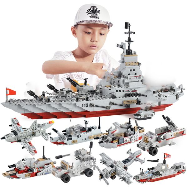 1000+ Pcs Military Navy Aircraft Figures Building Blocks Legoinglys Army Warship Construction Bricks Children Toys