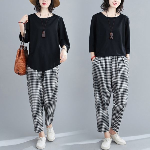 autumn new style art large size knitted cotton long sleeve t-shirt t-shirt check harem pants leisure age reduction two piece suit bwbu8 bwbu, Gray
autumn new style art large size knitted cotton long sleeve t-shirt t-shirt check harem pants leisure age reduction two piece suit bwbu8 bwbu, Gray