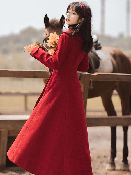 1hepburn style red lapel with waist closing and slim fitting women's knee length large skirt woolen coat winter8uy, Black
1hepburn style red lapel with waist closing and slim fitting women's knee length large skirt woolen coat winter8uy, Black