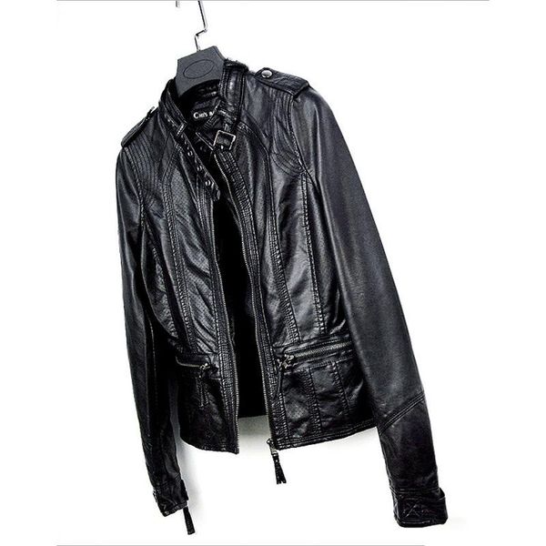 women's leather & faux women slim korean motorcycle personality jacket femals solid handsome jackets outwear, Black
women's leather & faux women slim korean motorcycle personality jacket femals solid handsome jackets outwear, Black