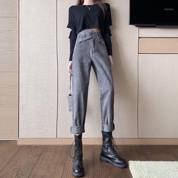 2021 spring blue grey double belt high waist straight jeans women's fashion casual loose nine point student girl radish pants1 
2021 spring blue grey double belt high waist straight jeans women's fashion casual loose nine point student girl radish pants1