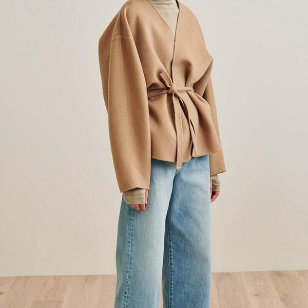 women's wool & blends women coat 2021 spring curved contour tie waist cashmere jacket, Black
women's wool & blends women coat 2021 spring curved contour tie waist cashmere jacket, Black