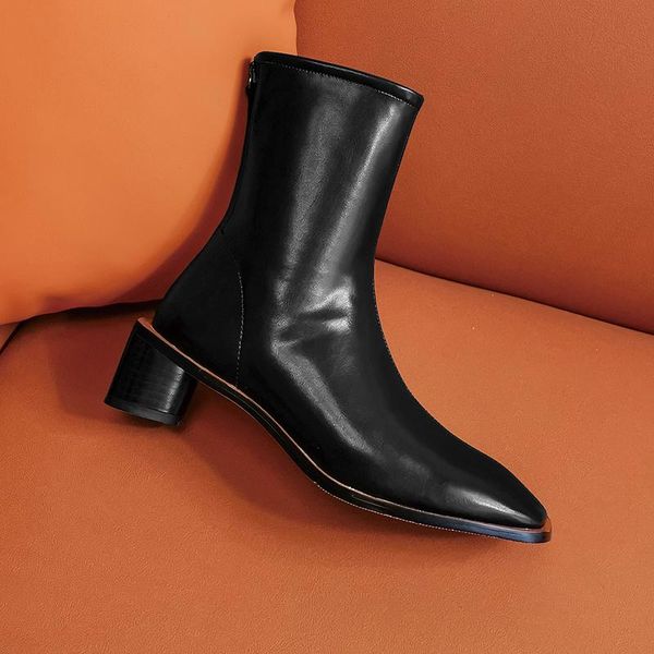 genuine leather women ankle boots 2020 autumn winter square toe thick med heels boots party working shoes woman, Black 
genuine leather women ankle boots 2020 autumn winter square toe thick med heels boots party working shoes woman, Black