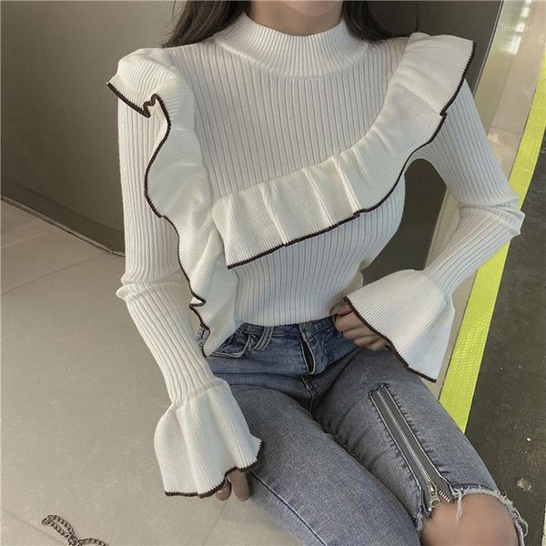 lucyever elegant ruffles women sweater fashion flare long sleeve slim white knitted pullover jumper casual autumn female, White;black
lucyever elegant ruffles women sweater fashion flare long sleeve slim white knitted pullover jumper casual autumn female, White;black