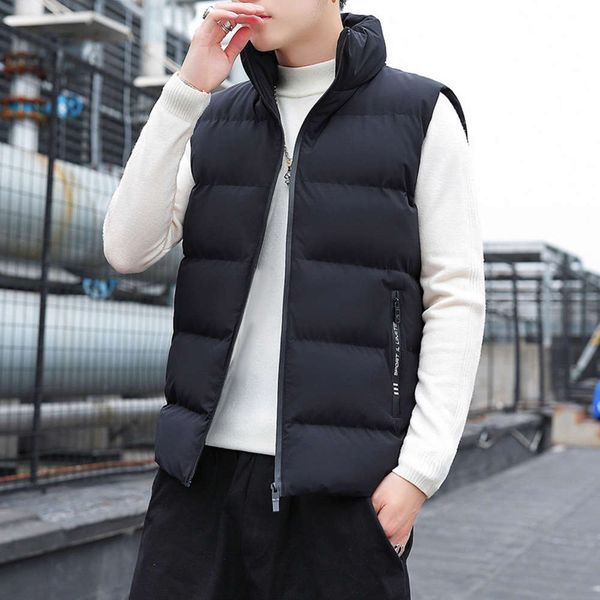 men's waistcoat autumn winter down korean stand collar loose and handsome thickened vest fashion cotton jacket, Black 
men's waistcoat autumn winter down korean stand collar loose and handsome thickened vest fashion cotton jacket, Black