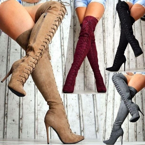 women's new autumn and winter high heel long boots solid color suede bandage pointed high ladies boots knee women1, Black
women's new autumn and winter high heel long boots solid color suede bandage pointed high ladies boots knee women1, Black