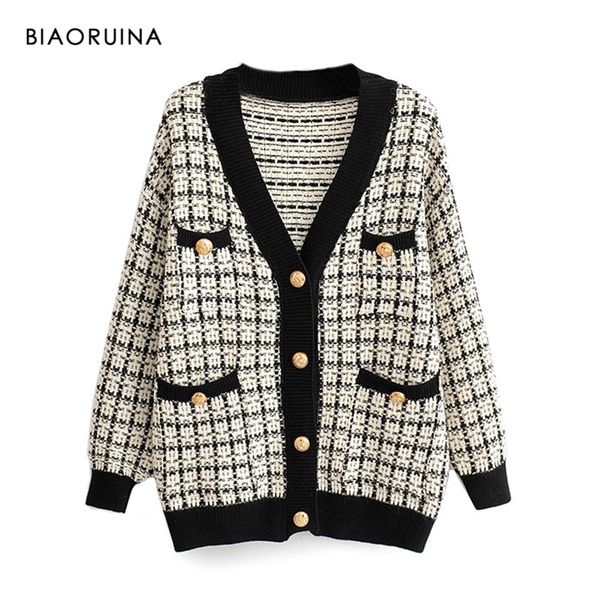 biaoruina women's fashion v-neck chic single breasted knit cardigans female thick keep warm swallow gird plaid sweater outerwear y20091, White;black
biaoruina women's fashion v-neck chic single breasted knit cardigans female thick keep warm swallow gird plaid sweater outerwear y20091, White;black