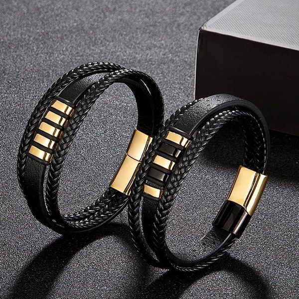 bracelet men's fashion stainless steel magnetic clasp leather punk charm jewelry rock bangles handmade accessories gifts for man, Golden;silver
bracelet men's fashion stainless steel magnetic clasp leather punk charm jewelry rock bangles handmade accessories gifts for man, Golden;silver