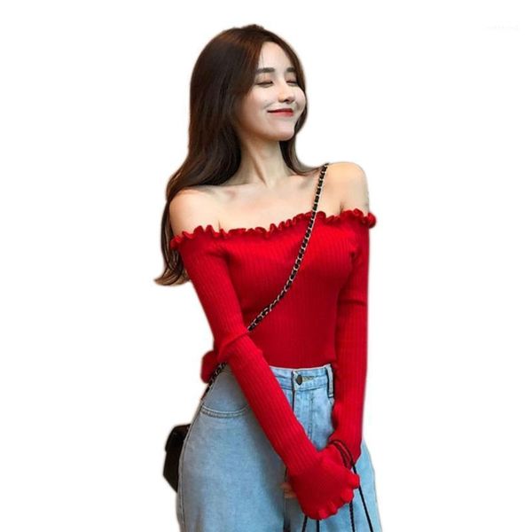 long sleeve slim fit casual spring daily knit off shoulder solid thin fashion autumn women sweater1, White;black
long sleeve slim fit casual spring daily knit off shoulder solid thin fashion autumn women sweater1, White;black