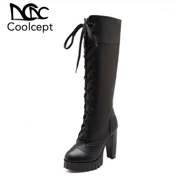 coolcept size 33-43 high heel boots knee high cross strap botas female platform winter shoes fashion thick heel footwear1, Black
coolcept size 33-43 high heel boots knee high cross strap botas female platform winter shoes fashion thick heel footwear1, Black