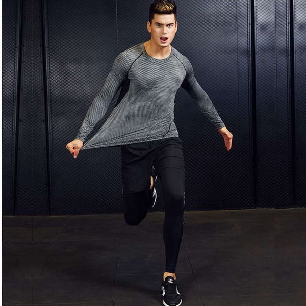 long fitness piece men's sleeve three running training tights gym scale suit, Gray 
long fitness piece men's sleeve three running training tights gym scale suit, Gray