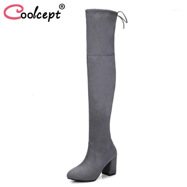 boots coolcept women high heel over knee lace up shoes ladies soft flock winter botas thick fashion footwear size 34-391, Black
boots coolcept women high heel over knee lace up shoes ladies soft flock winter botas thick fashion footwear size 34-391, Black
