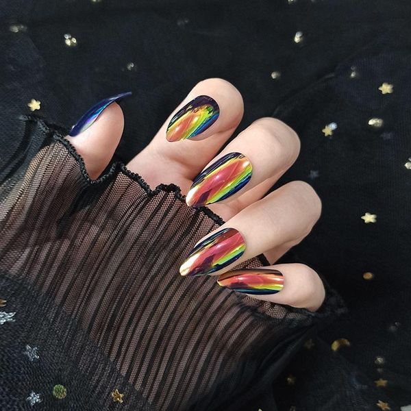 false nails 24 pcs fashion colorful mirror fake nail detachable long oval uv gel glue ultra thin with adhesive tape sticker, Red;gold
false nails 24 pcs fashion colorful mirror fake nail detachable long oval uv gel glue ultra thin with adhesive tape sticker, Red;gold