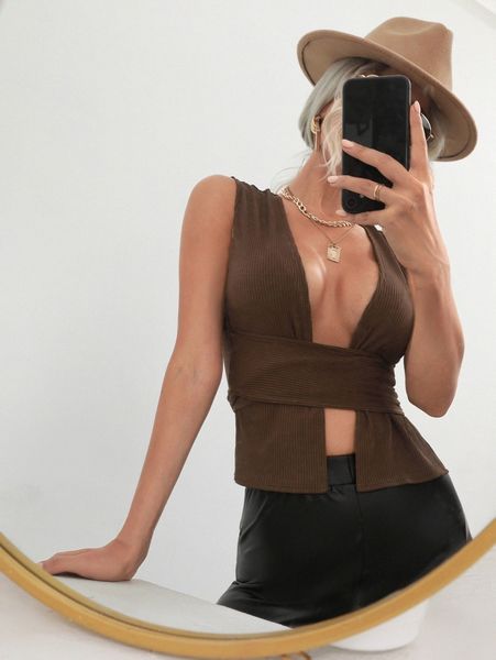 plunging neck tie back tank b83a#, White
plunging neck tie back tank b83a#, White