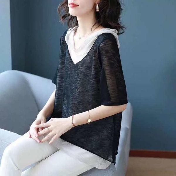 bkyxv short sweatert-shirt fake two-piece thin yuthv women's loose 2020 new knitted hooded sweatert-shirt sleeve summer sweater, White
bkyxv short sweatert-shirt fake two-piece thin yuthv women's loose 2020 new knitted hooded sweatert-shirt sleeve summer sweater, White