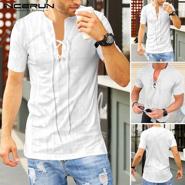 incerun men's fashion v neck shirt slim short sleeve shirts man steam punk lace up solid color summer streetwear blouse 5xl1, White;black
incerun men's fashion v neck shirt slim short sleeve shirts man steam punk lace up solid color summer streetwear blouse 5xl1, White;black