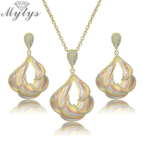 mytys graceful flower leaf shape three tone gold jewelry sets for women europe fashion party cz pendant necklace earrings sets, Silver
mytys graceful flower leaf shape three tone gold jewelry sets for women europe fashion party cz pendant necklace earrings sets, Silver