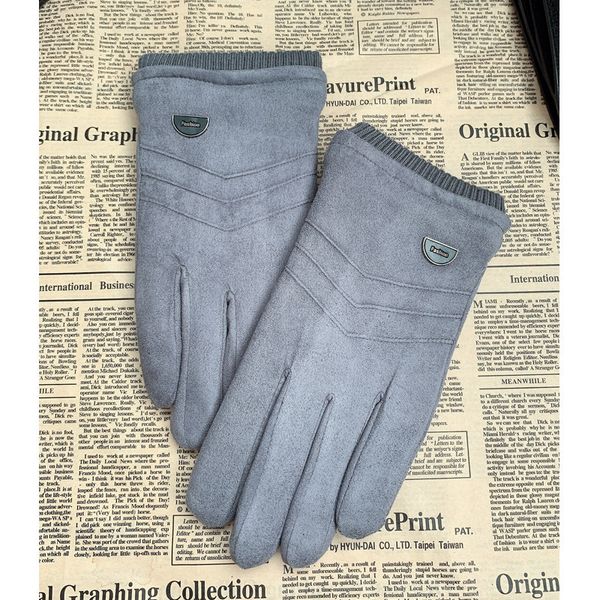suede gloves for men to keep warm in autumn and winter, Blue;gray
