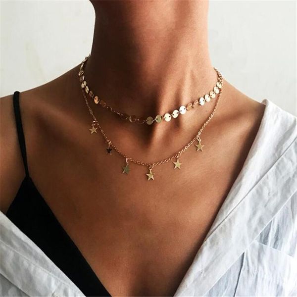 simple double-deck disc star clavicle chain necklace luxury ladies gold jewelry pendant necklaces european style party jewelry1, Silver
simple double-deck disc star clavicle chain necklace luxury ladies gold jewelry pendant necklaces european style party jewelry1, Silver