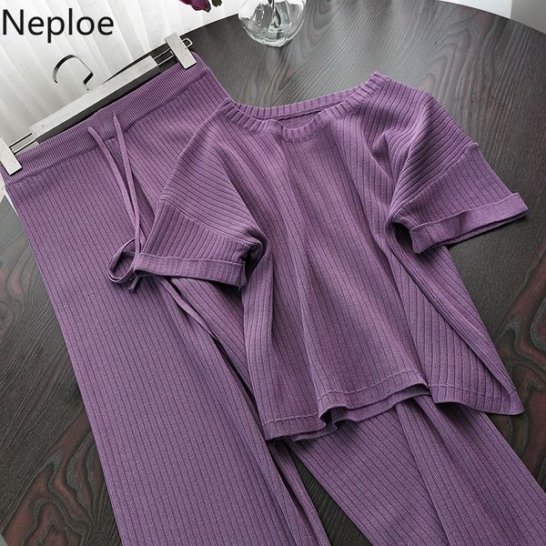 neploe knitted 2 piece set women o neck short sleeve t shirts+lace up elastic high waist wide leg pants fashion summer suits t200702, White
neploe knitted 2 piece set women o neck short sleeve t shirts+lace up elastic high waist wide leg pants fashion summer suits t200702, White