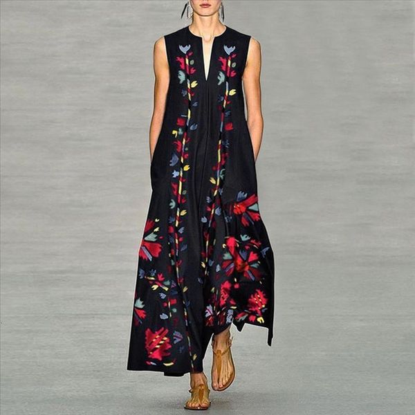 vintage plus size women maxi dress casual sleeveless floral printed v neck long dress bohemian boho dress vestido de mujer, Black;gray
vintage plus size women maxi dress casual sleeveless floral printed v neck long dress bohemian boho dress vestido de mujer, Black;gray
