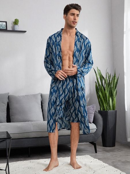 men plant print belted satin pj set c3bf#, Black;brown
men plant print belted satin pj set c3bf#, Black;brown