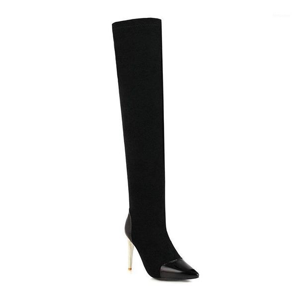 2021 new women fashion over the knee high pu leather + flock boots slip on autumn winter shoes thin heel pointed toe women boots1, Black
2021 new women fashion over the knee high pu leather + flock boots slip on autumn winter shoes thin heel pointed toe women boots1, Black