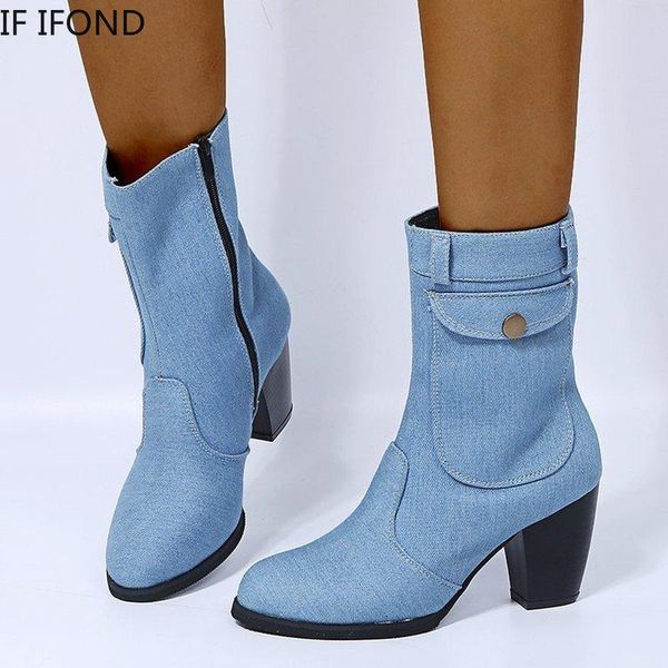 if ifond fashion new autumn blue jeans boot women's mid-rise solid slip-on chunky med heels boots vintage large size shoes, Black
if ifond fashion new autumn blue jeans boot women's mid-rise solid slip-on chunky med heels boots vintage large size shoes, Black