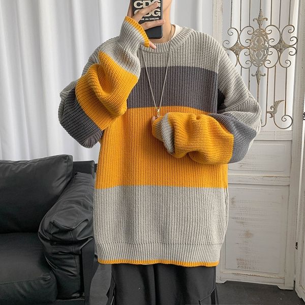 autumn and winter color matching striped sweater men's korean version loose fitting student's versatile pullover, Black
autumn and winter color matching striped sweater men's korean version loose fitting student's versatile pullover, Black