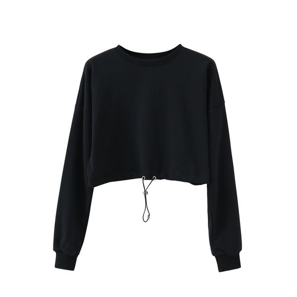 2021 new spring and female autumn solid color lower drawcord exposed navel short pullover sleeve 6dvy, Black
2021 new spring and female autumn solid color lower drawcord exposed navel short pullover sleeve 6dvy, Black