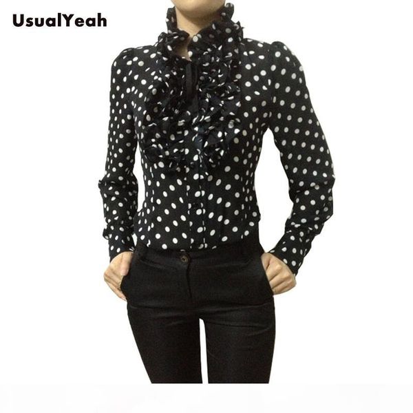 wholesale- new fashion korea style vintage chiffon polka dots women's body blouse shirt stand collar ruffles s l xl sy0185, White
wholesale- new fashion korea style vintage chiffon polka dots women's body blouse shirt stand collar ruffles s l xl sy0185, White