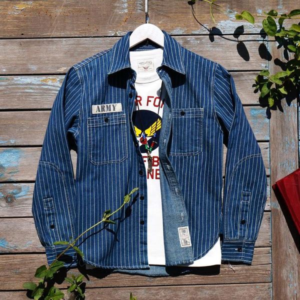 men's casual shirts american-style vintage railway striped tooling long-sleeve denim coat shirt, White;black
men's casual shirts american-style vintage railway striped tooling long-sleeve denim coat shirt, White;black