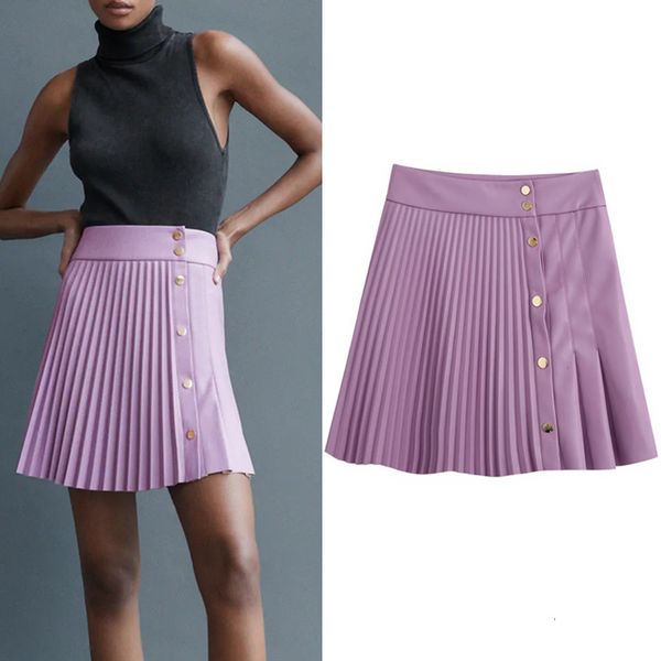 2021 new summer faux leather pleated mini skirts women vintage high waist metal snap button ladies purple black skirt ozju
2021 new summer faux leather pleated mini skirts women vintage high waist metal snap button ladies purple black skirt ozju