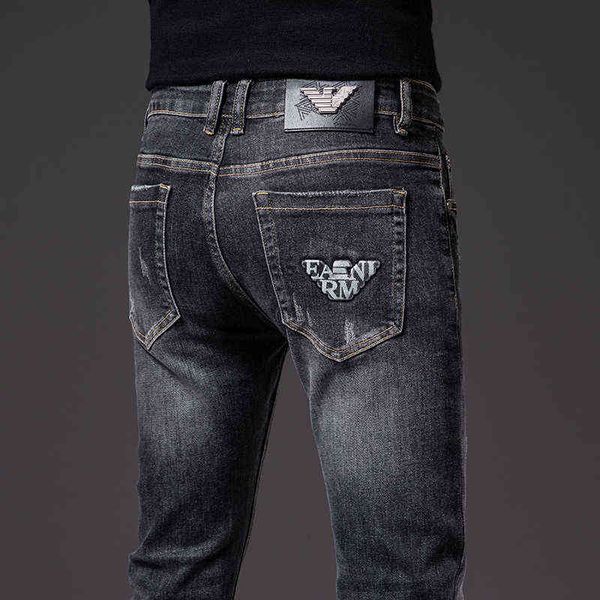 and brand a autumn winter slim fit jeans men's elastic slim fit small foot printing trend jeans washed, Blue
and brand a autumn winter slim fit jeans men's elastic slim fit small foot printing trend jeans washed, Blue