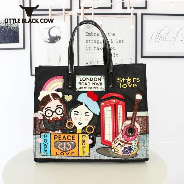 women bag creative embroidered cartoon shoulder crossbody nylon canvas handbags big capacity black/silver tote bags
women bag creative embroidered cartoon shoulder crossbody nylon canvas handbags big capacity black/silver tote bags