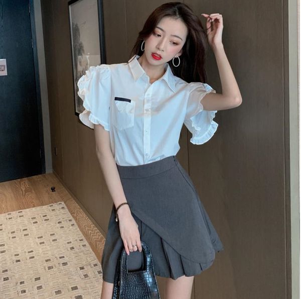 2020 new short sleeve women's summer korean academic style design feeling small foreign shirt shirt style two piece set fo6p2, Gray
2020 new short sleeve women's summer korean academic style design feeling small foreign shirt shirt style two piece set fo6p2, Gray