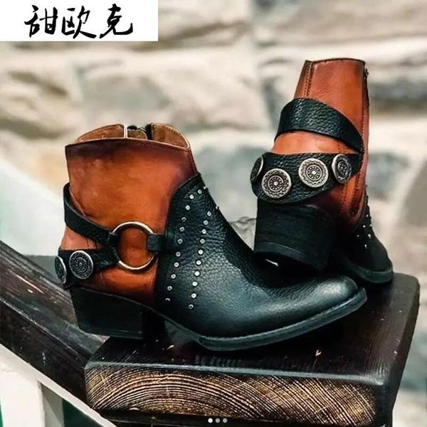 2020 new women ankle boots ladies pu rivet metal buckle women boots retro square heel mixed color fashion platform, Black
2020 new women ankle boots ladies pu rivet metal buckle women boots retro square heel mixed color fashion platform, Black