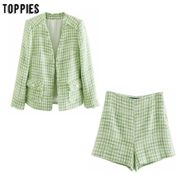 ies green lattice twill tweed jacket coats women's sets spring ladies leisure blazer high waist shorts 201120, White
ies green lattice twill tweed jacket coats women's sets spring ladies leisure blazer high waist shorts 201120, White