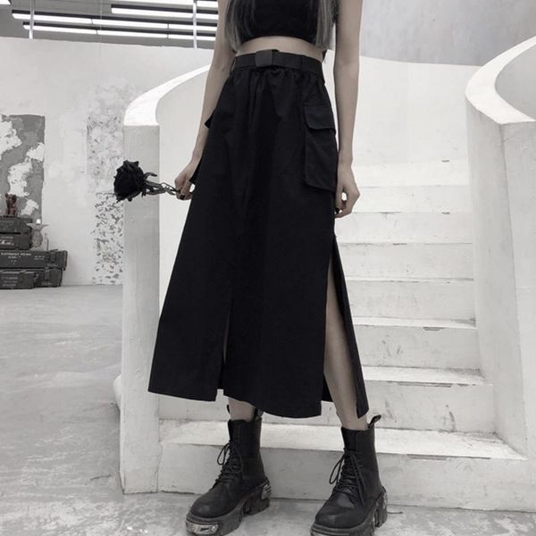 half skirt women's summer new dark medium length skirt loose slit work clothes pocket long with belt, Black
half skirt women's summer new dark medium length skirt loose slit work clothes pocket long with belt, Black